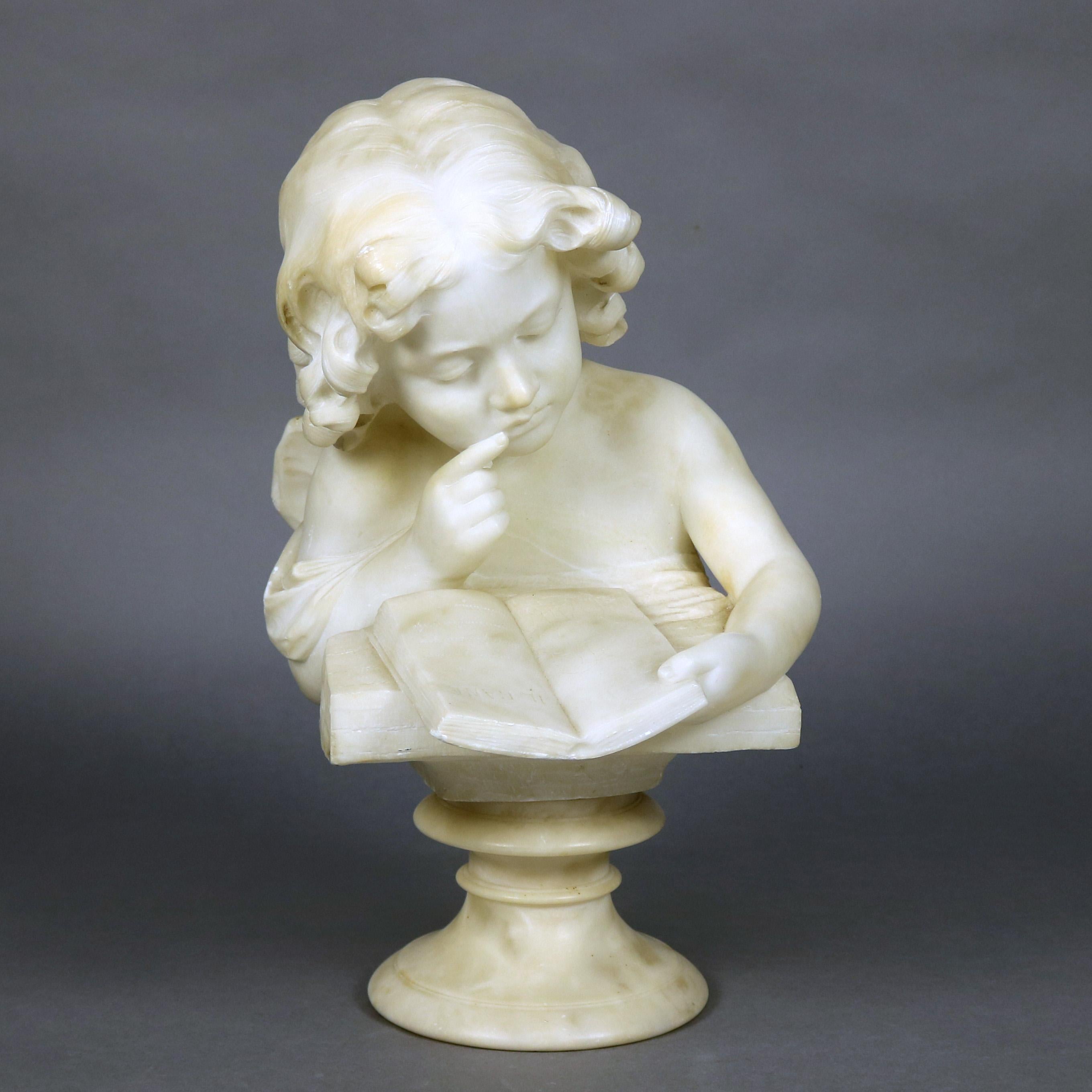 French Hand Carved Volterra Alabaster Portrait Sculpture Signed, circa 1890 1