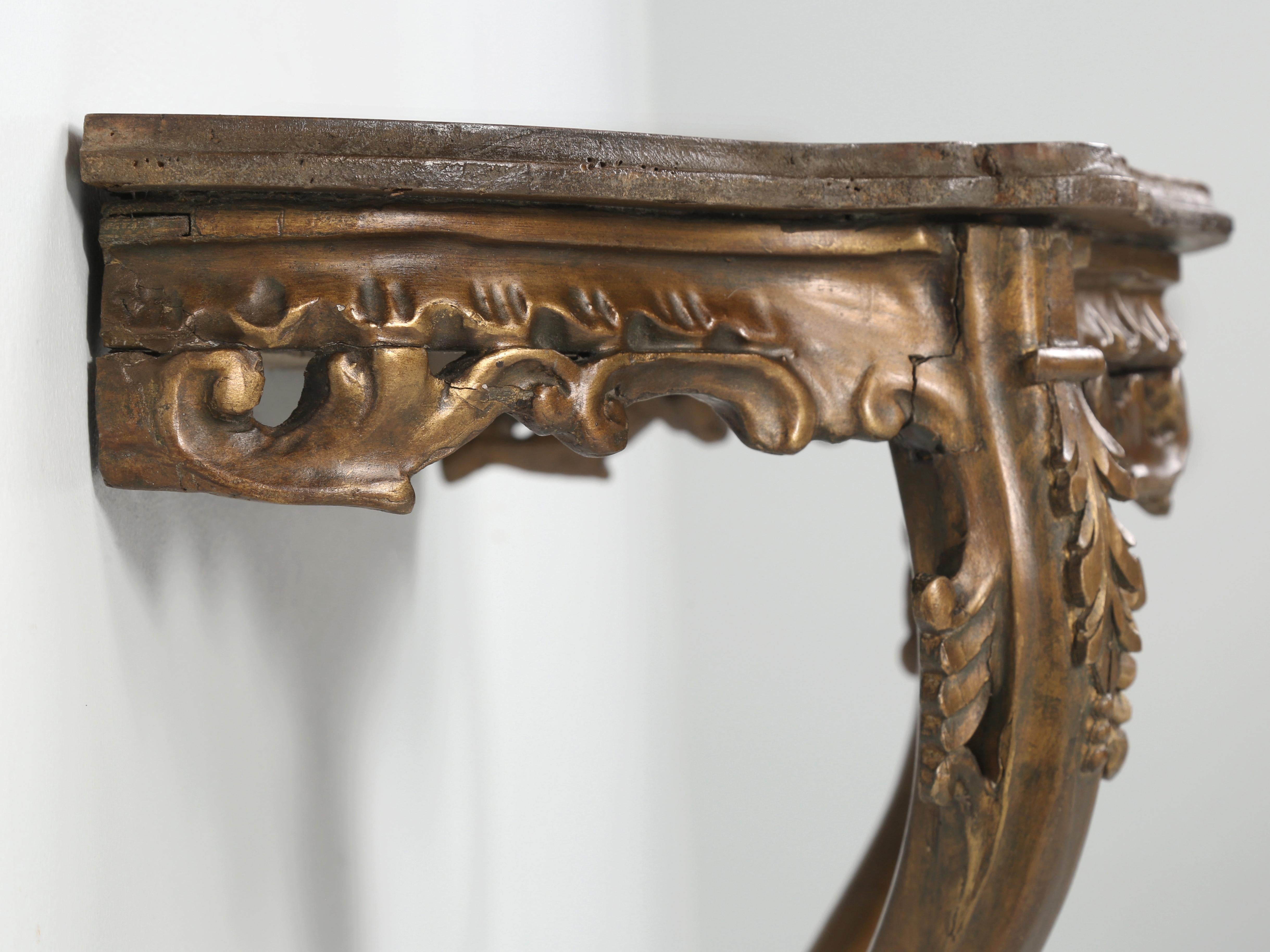 Wood Antique French Hand-Carved Wall-Mounted Console Table c1900 Very Diminutive For Sale