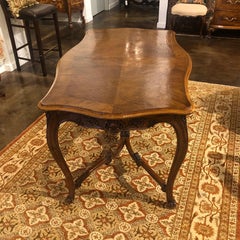 Antique French Hand-Carved Walnut Center Table with Bookmatched Top and Cabriole