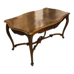 Antique French Hand-Carved Walnut Center Table with Bookmatched Top and Cabriole