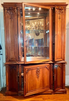 Antique French Hand-Carved Walnut Display Cabinet, Circa 1890-1910