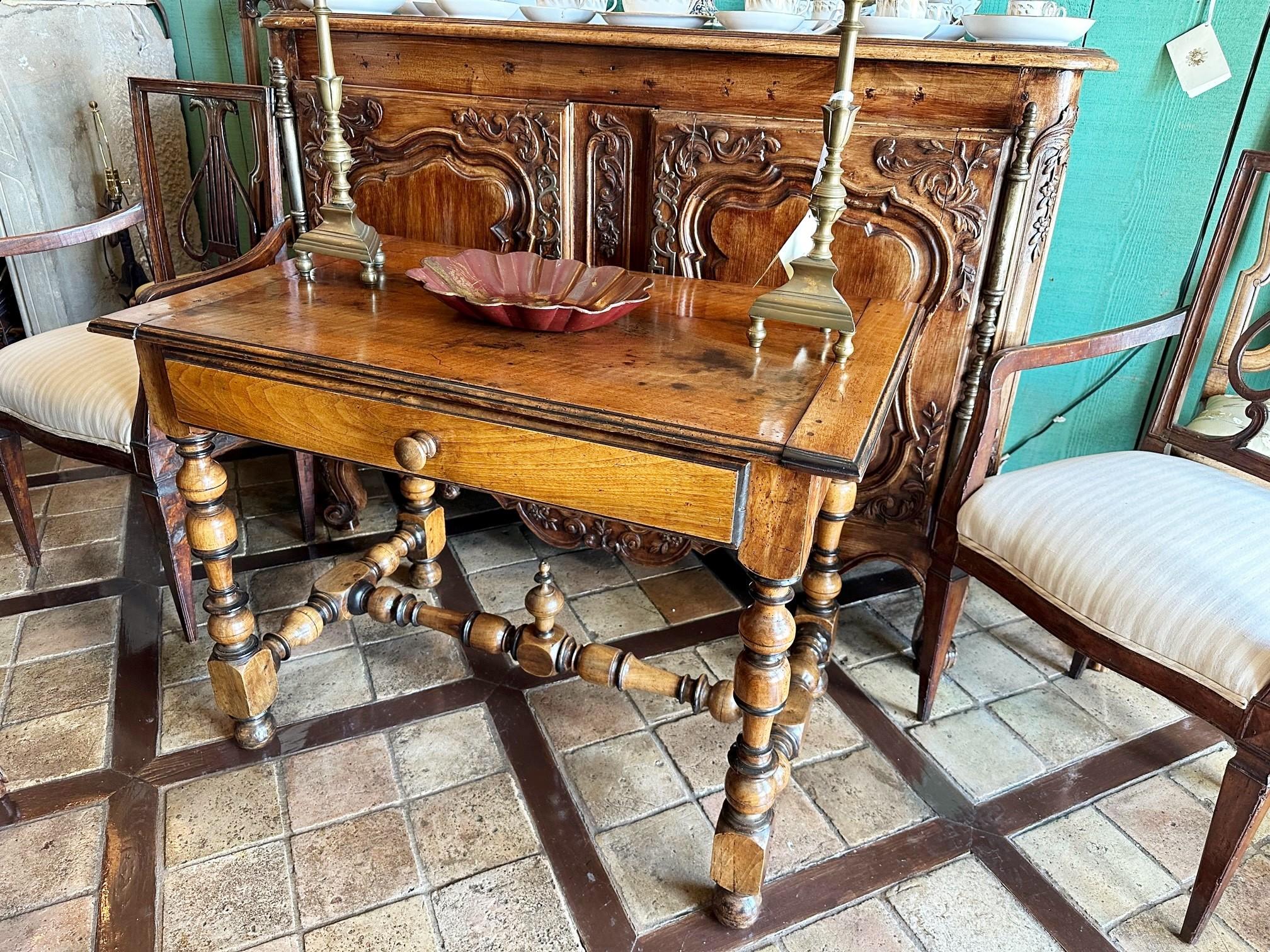 Antique French Hand Carved Wood Writing Desk / Center / Side Table Rustic Farm For Sale 7