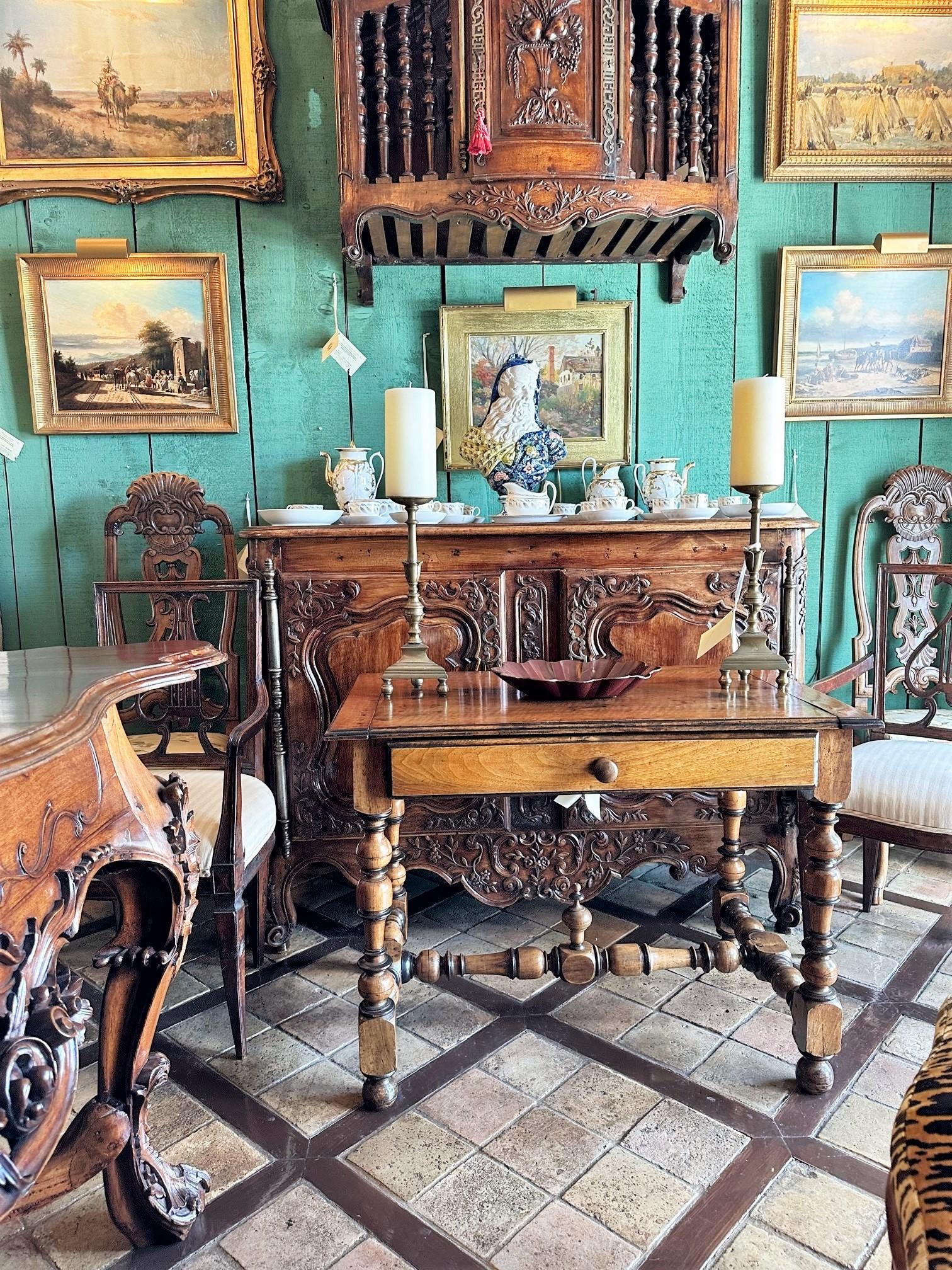 18th Century and Earlier Antique French Hand Carved Wood Writing Desk / Center / Side Table Rustic Farm For Sale