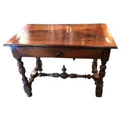 Antique French Hand Carved Wood Writing Desk / Center / Side Table Rustic Farm