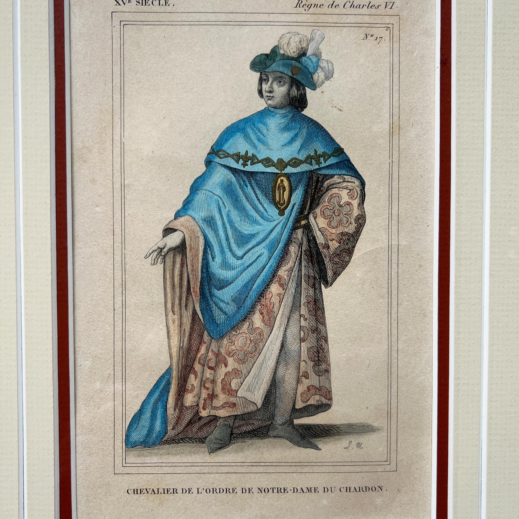 Charles II Antique French Hand-Colored Lithograph “Chevalier de Notre-Dame du Chardon For Sale