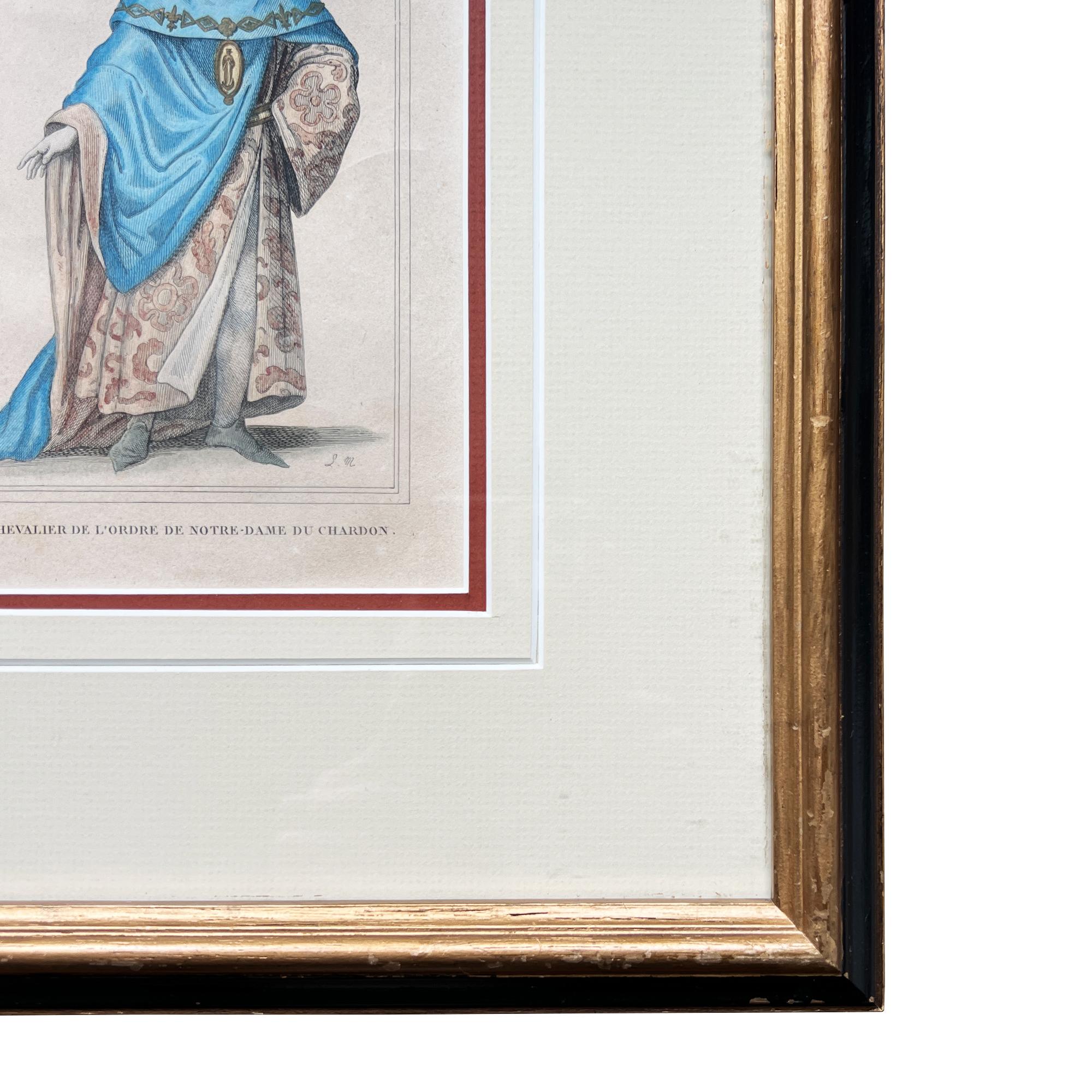 American Antique French Hand-Colored Lithograph “Chevalier de Notre-Dame du Chardon For Sale