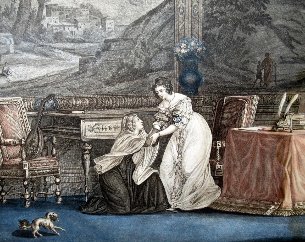 Antikes französisches handkoloriertes Gravurgemälde nach Horace Vernet, 1789-1863 (Viktorianisch) im Angebot