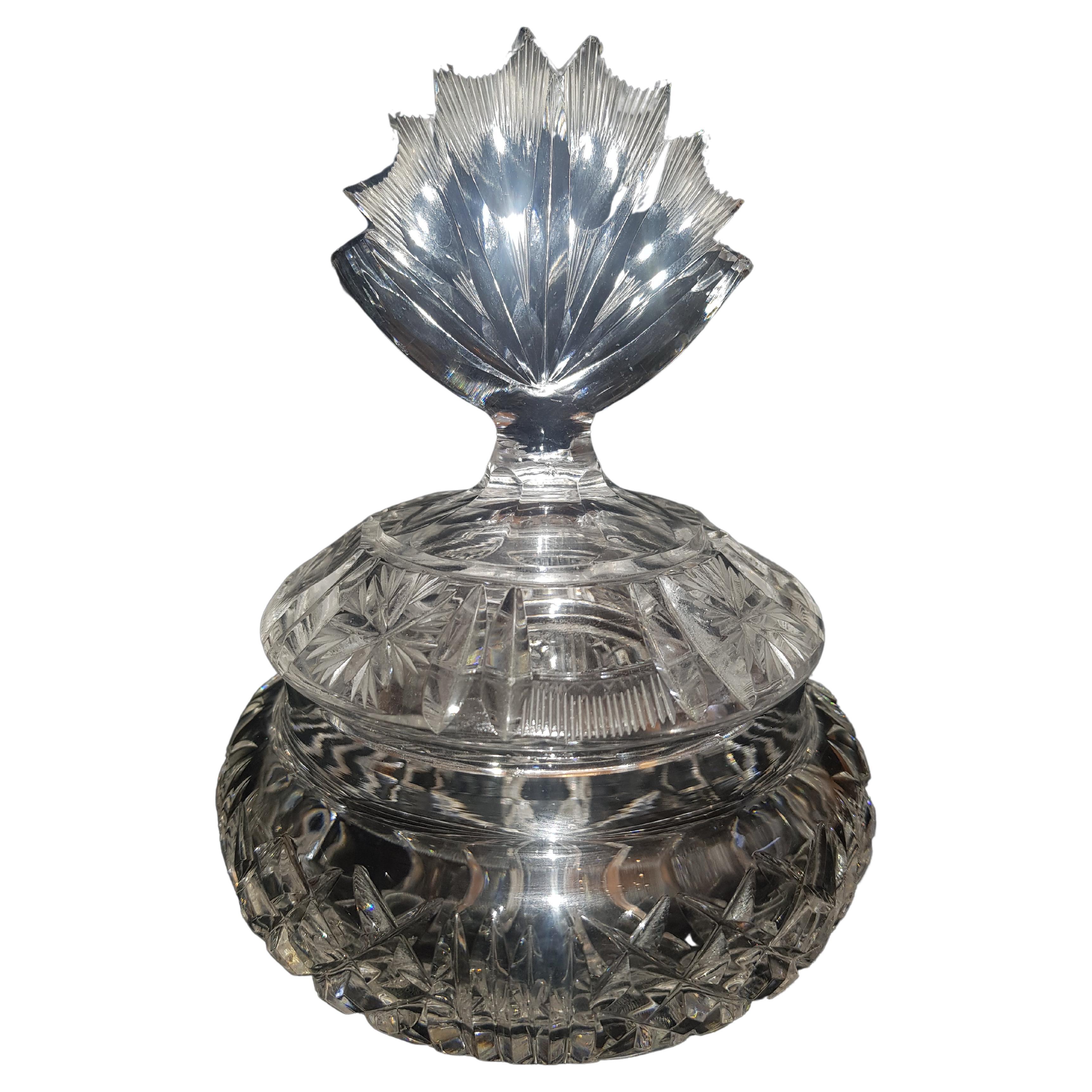 Antique French Hand Cut Crystal Dish For Sale