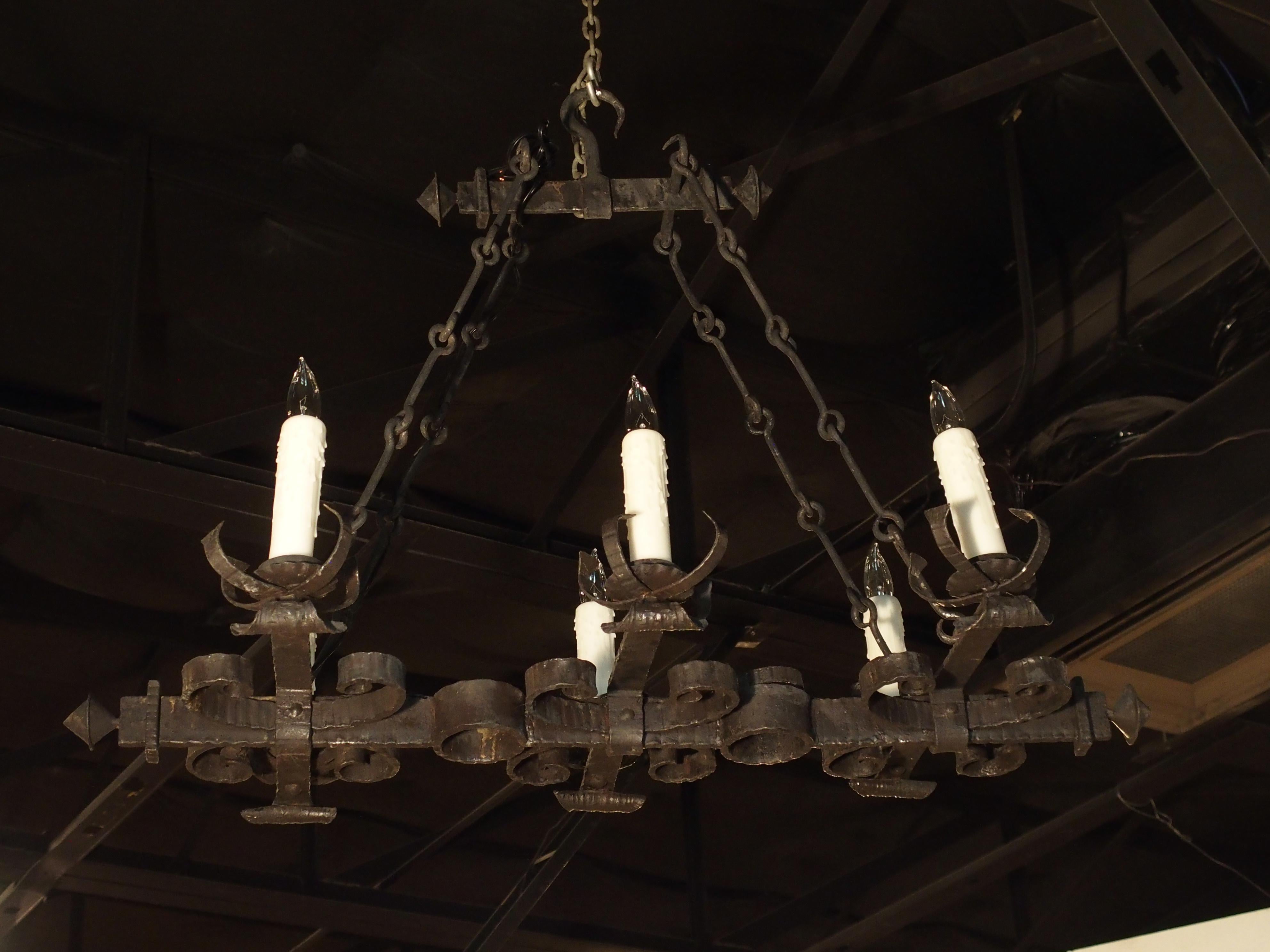 Antique French, Hand Forged, Six-Light Iron Chandelier 5