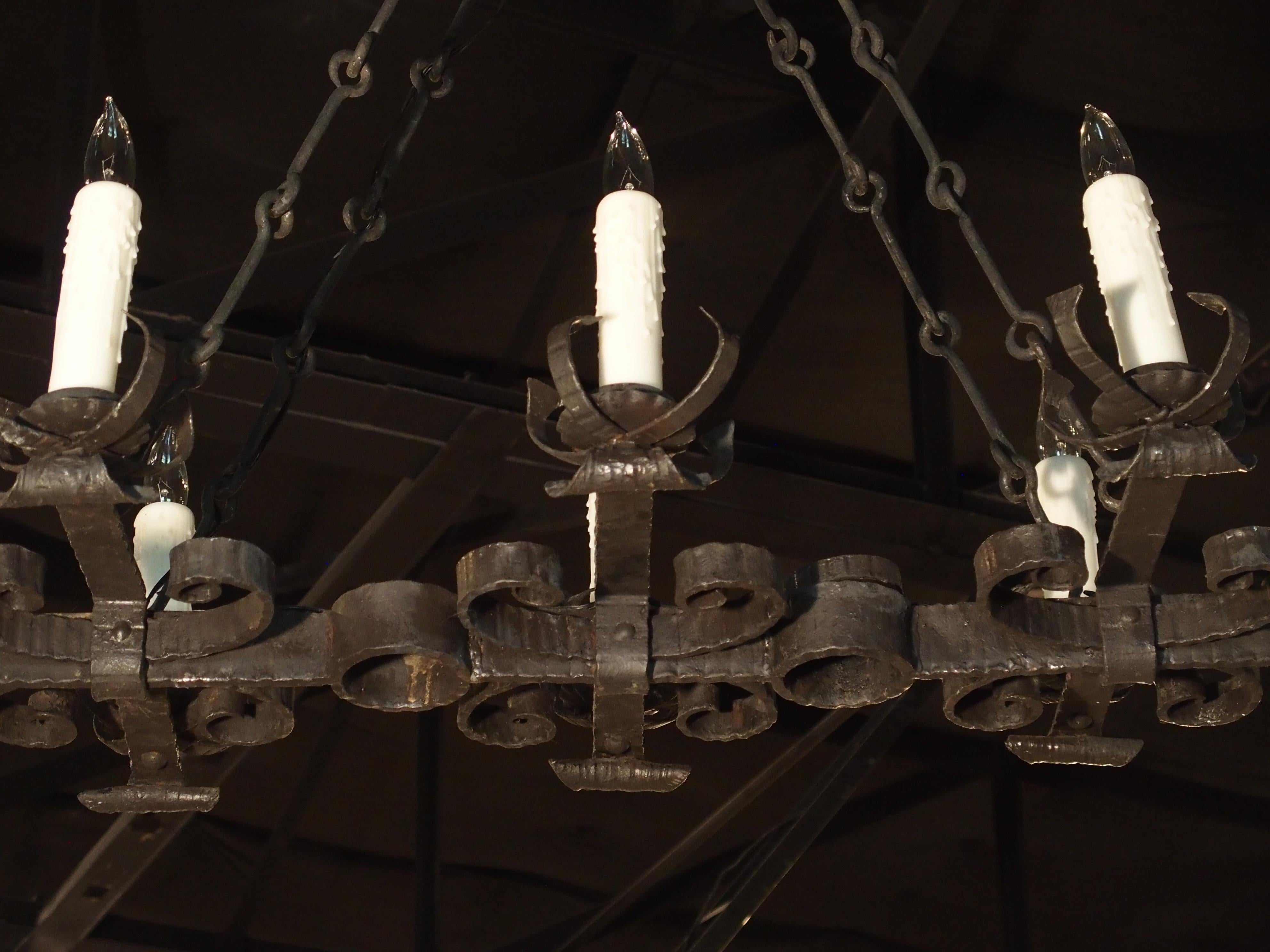 Antique French, Hand Forged, Six-Light Iron Chandelier 6