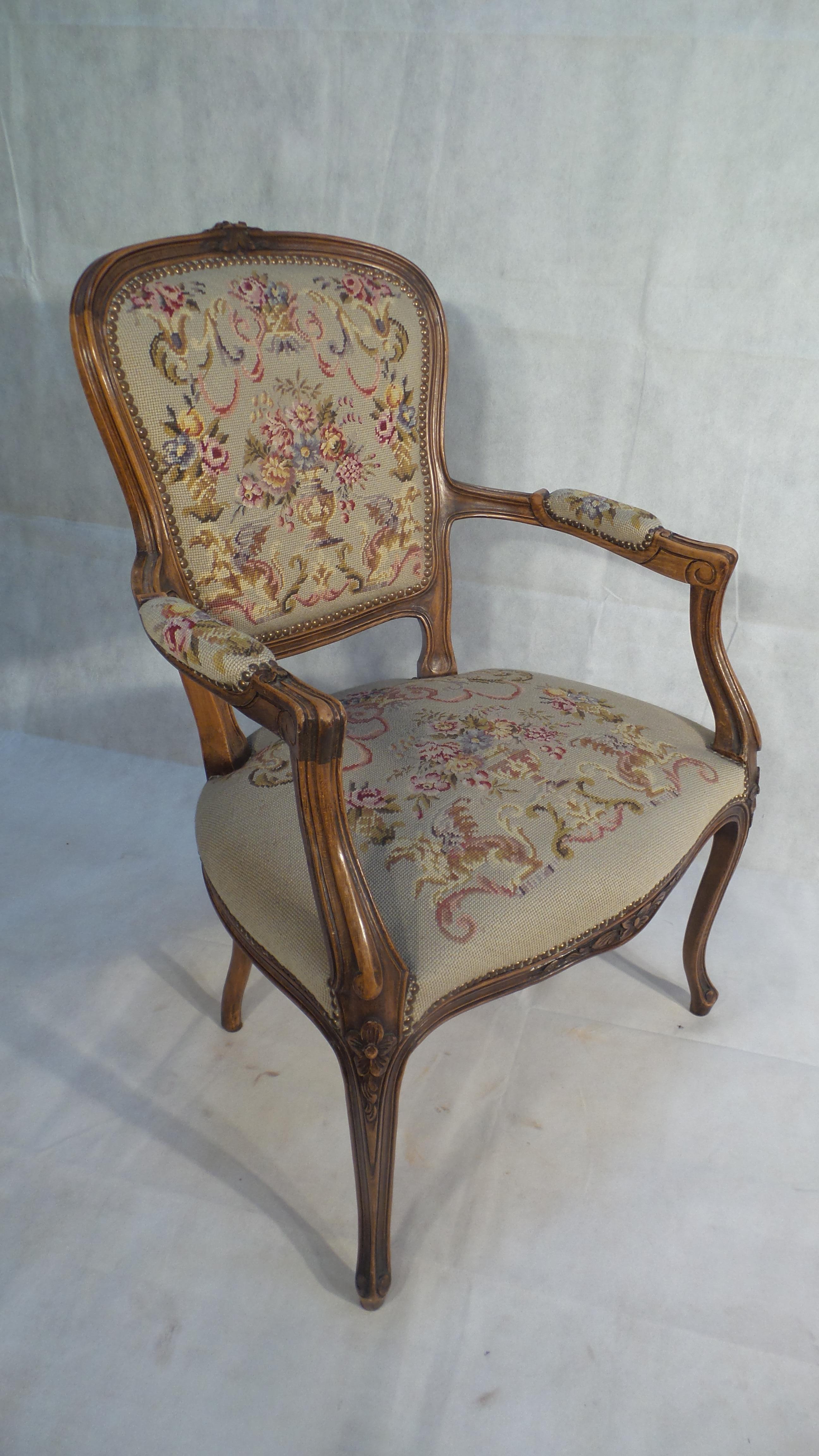 Antique French Handmade petit point Tapestry Armchair c 1920 For Sale 3