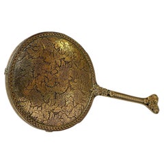 Antique French Hand Mirror in Etched & Reticulated Bronze
