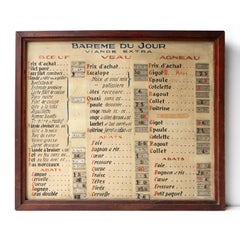 Antique French Hand-Painted Butchers Shop Sign, Vintage Boucherie Price List
