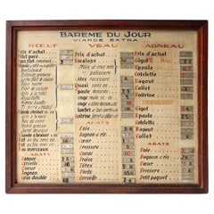 Used French Hand-Painted Butchers Shop Sign, Vintage Boucherie Price List