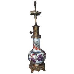 Antique French Hand Painted Ceramic Electrified Oil Lamp