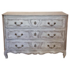 Antique French Hand Painted Commode in Greige and Silver with Carved Drawers