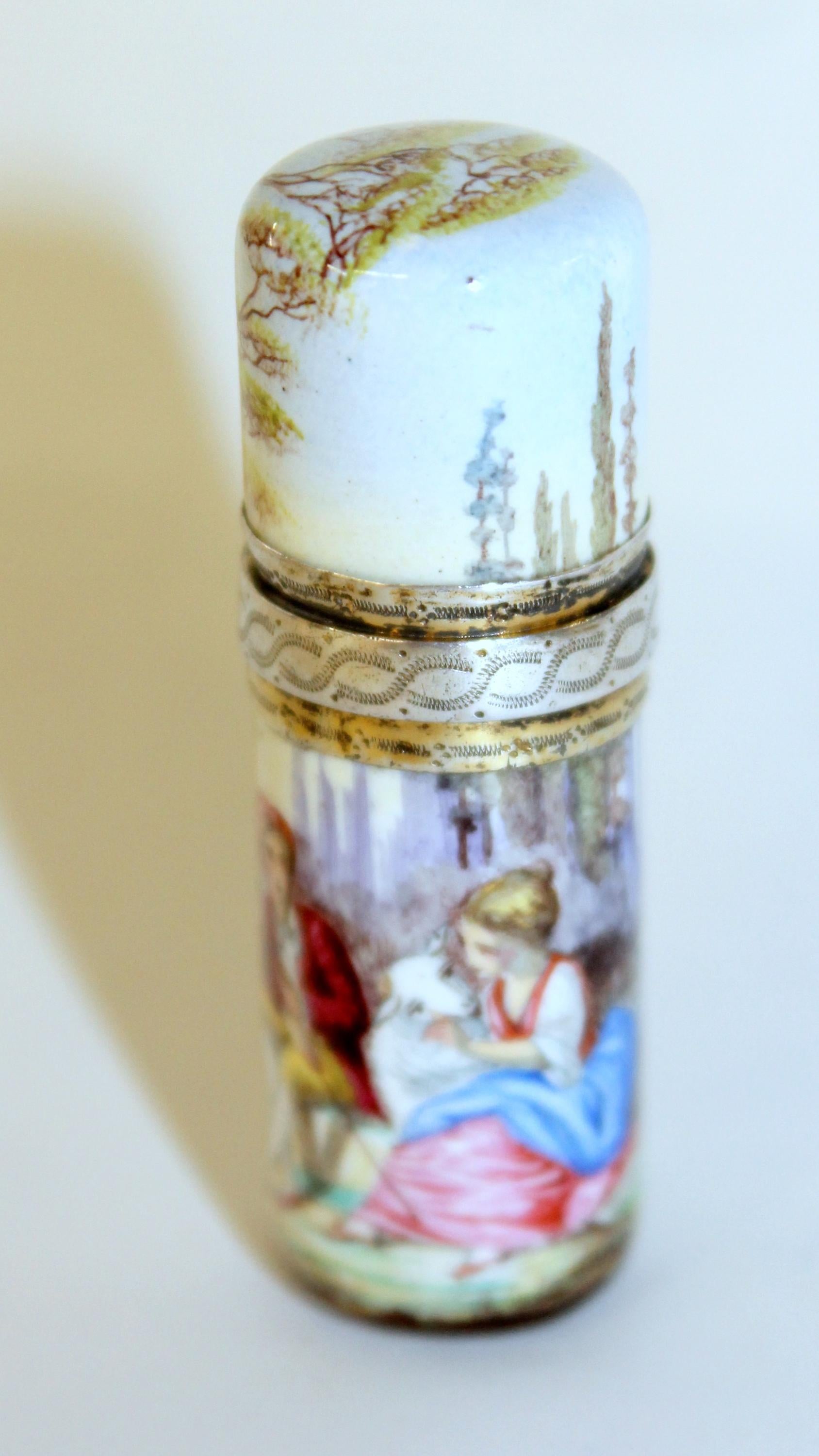 Exquisite antique 19th century French Vermeil (.800 fine silver) and hand-painted enamel 