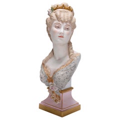 Antique French Hand Painted and Gilt Bisque Portrait Bust, circa 1890