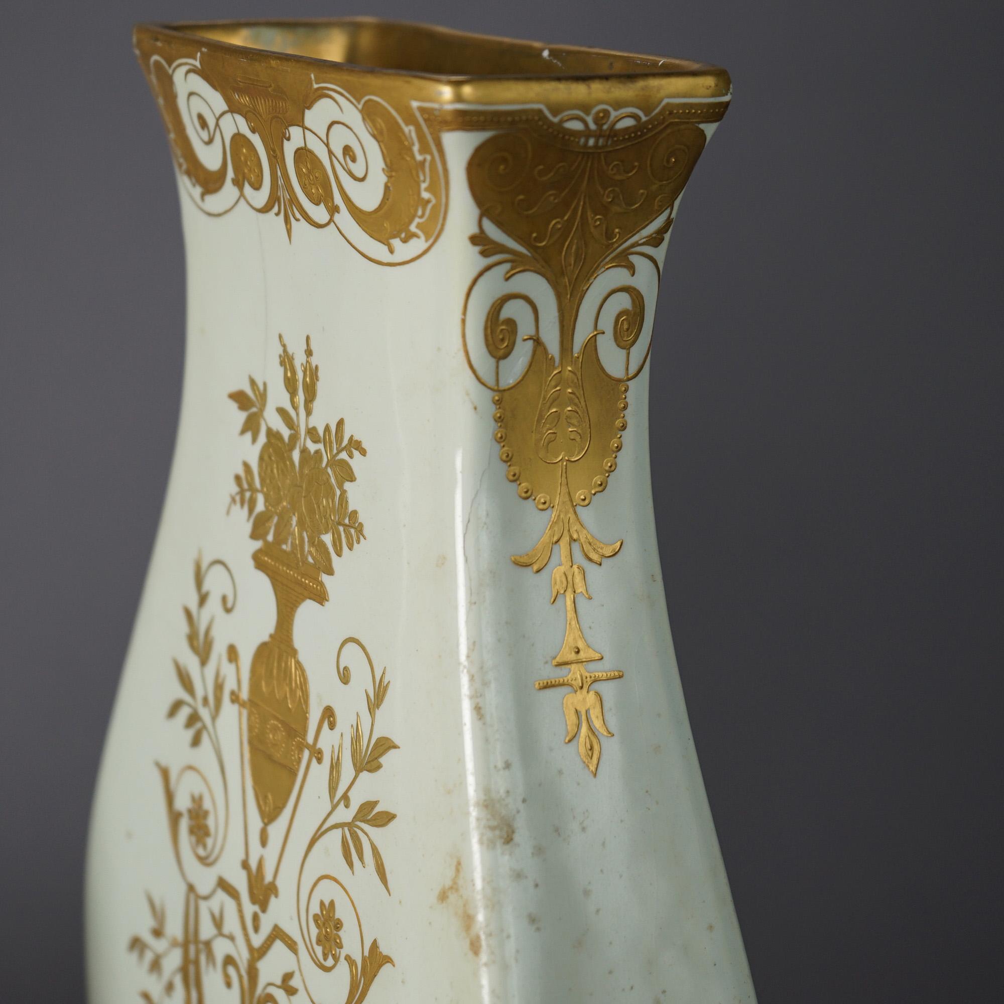 Antique French Hand Painted & Gilt Decorated Porcelain Vases, Signed, 19thC 7
