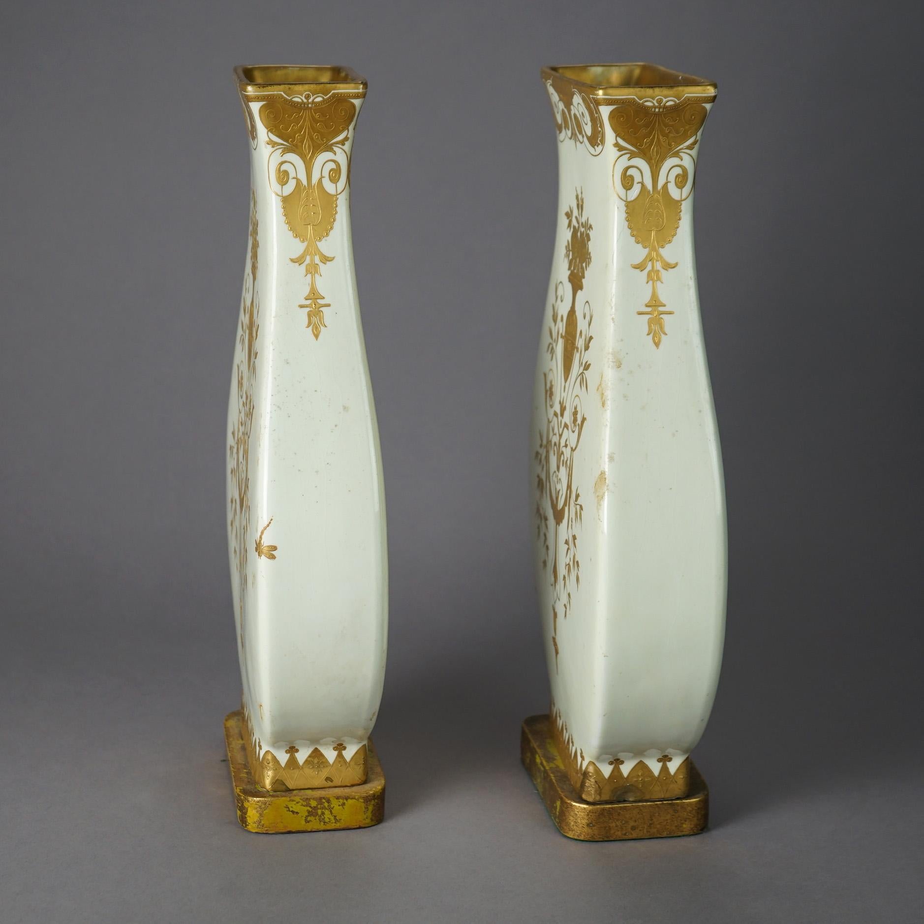 Antique French Hand Painted & Gilt Decorated Porcelain Vases, Signed, 19thC 8