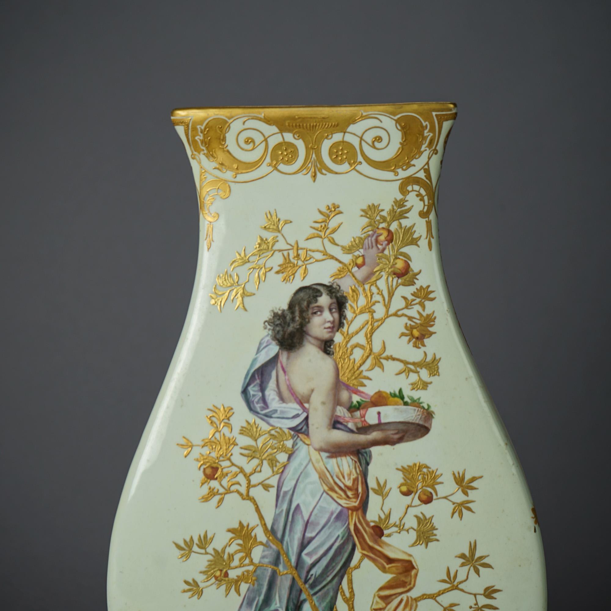 Antique French Hand Painted & Gilt Decorated Porcelain Vases, Signed, 19thC 2