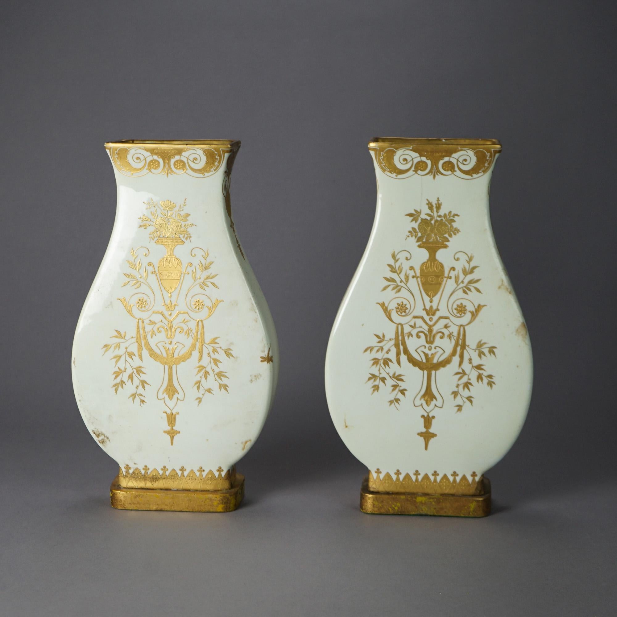 Antique French Hand Painted & Gilt Decorated Porcelain Vases, Signed, 19thC 4