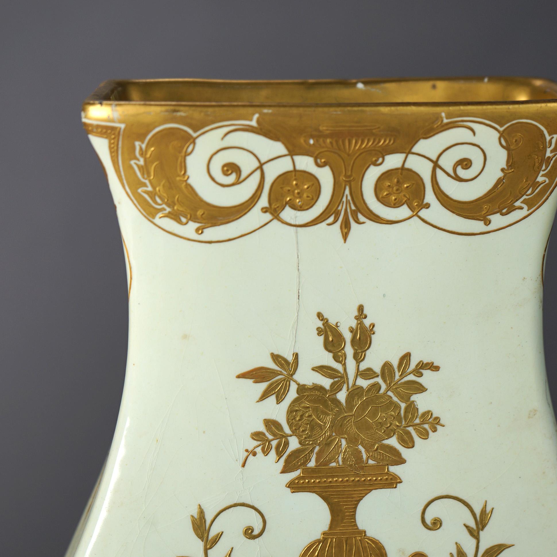 Antique French Hand Painted & Gilt Decorated Porcelain Vases, Signed, 19thC 5