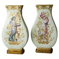 Antique French Hand Painted & Gilt Decorated Porcelain Vases, Signed, 19thC