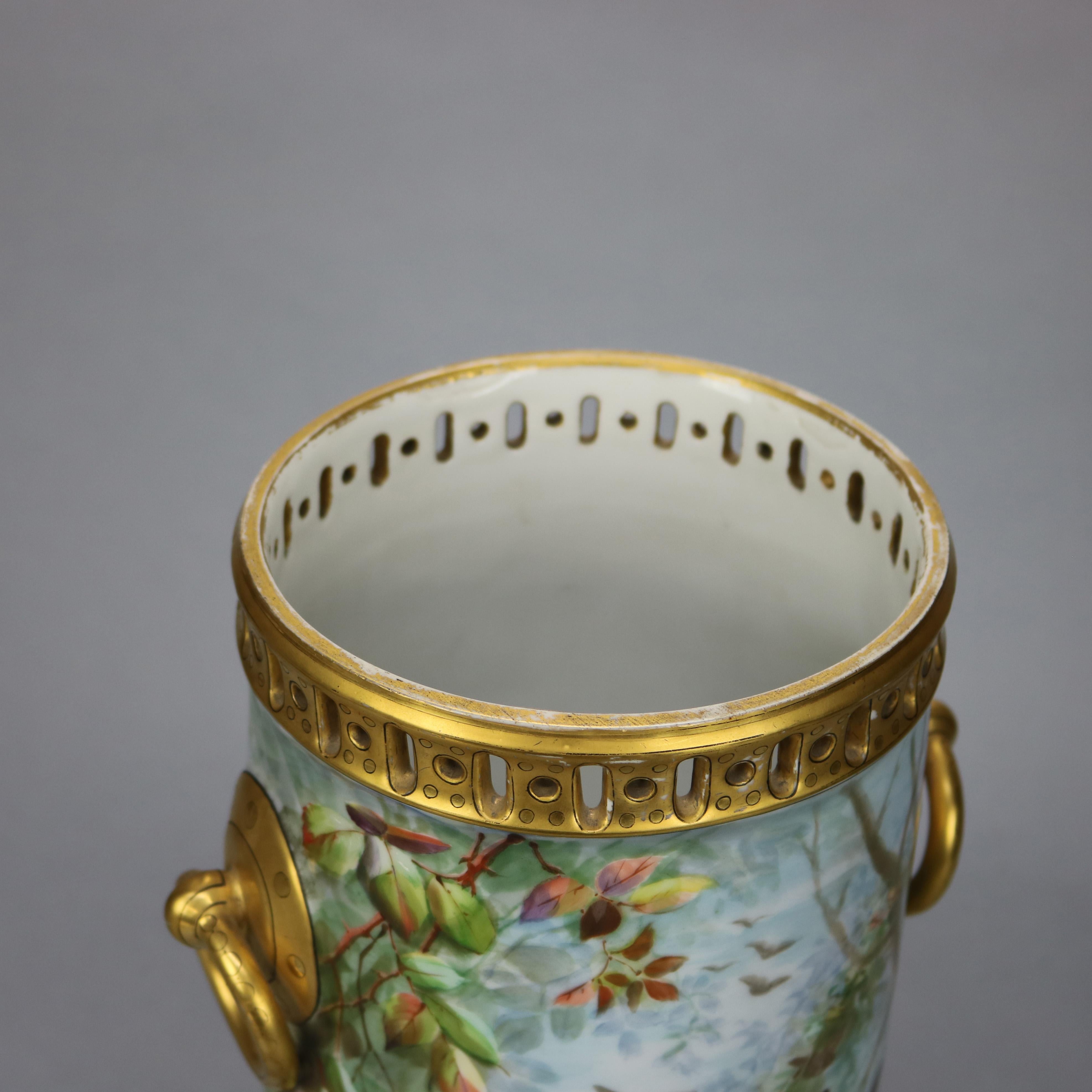19th Century Antique French Hand Painted & Gilt Haviland Limoges Porcelain Vase, Circa 1890