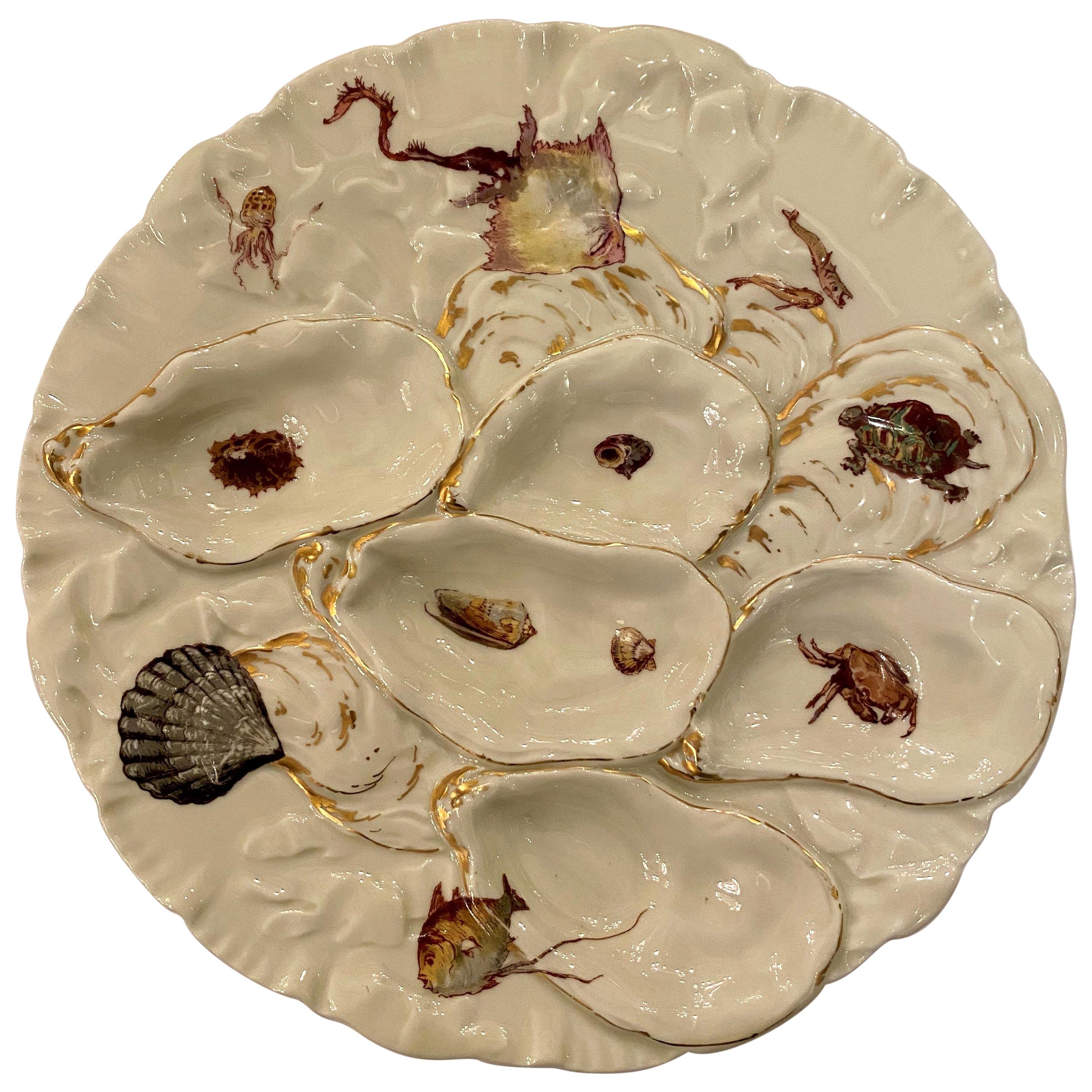 French Hand Painted Haviland & Co. Limoges Porcelain Oyster Plate, circa 1900