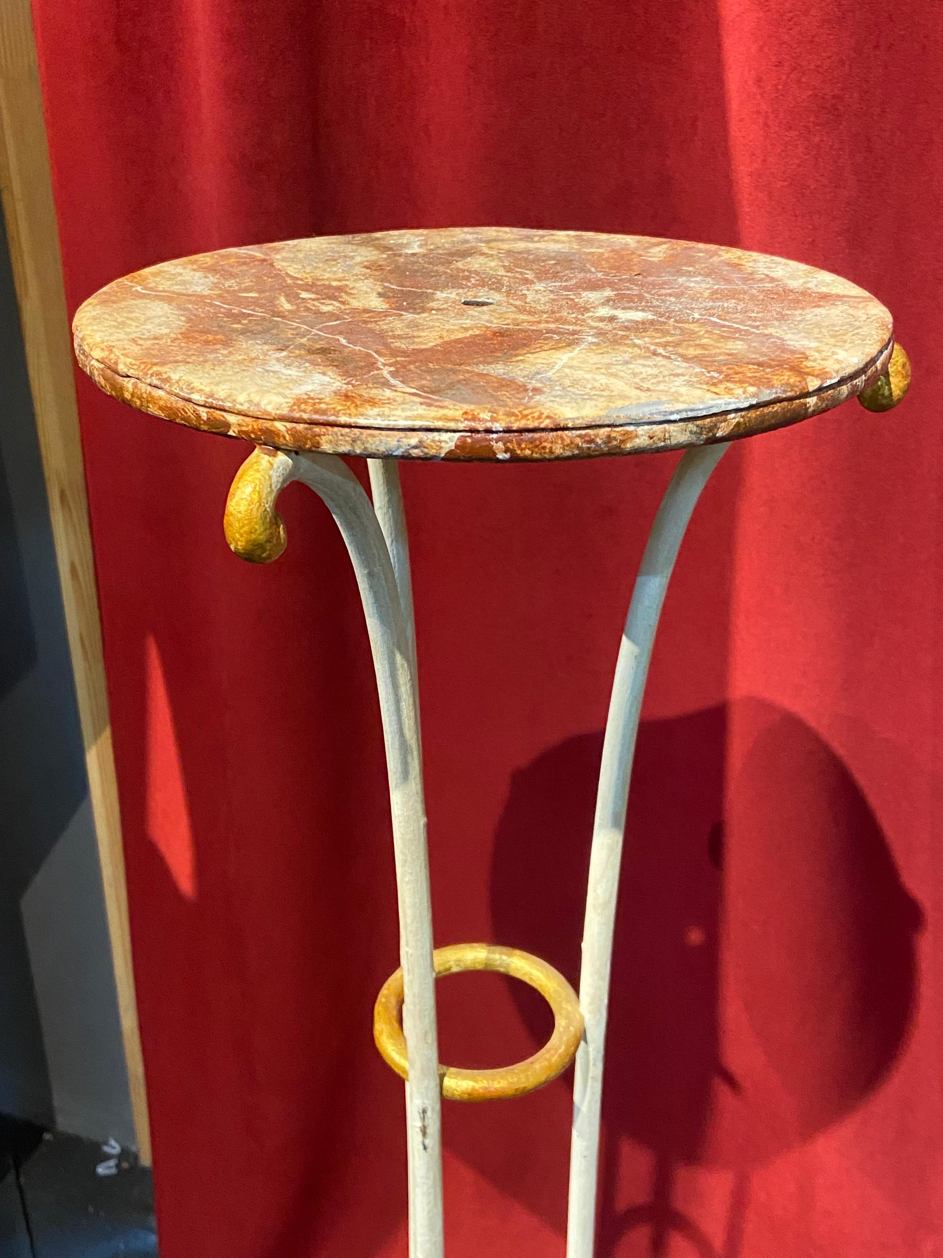 Antique French Hand Painted in Cream Tall Metal Table Jardiniere In Good Condition For Sale In Sofia, BG