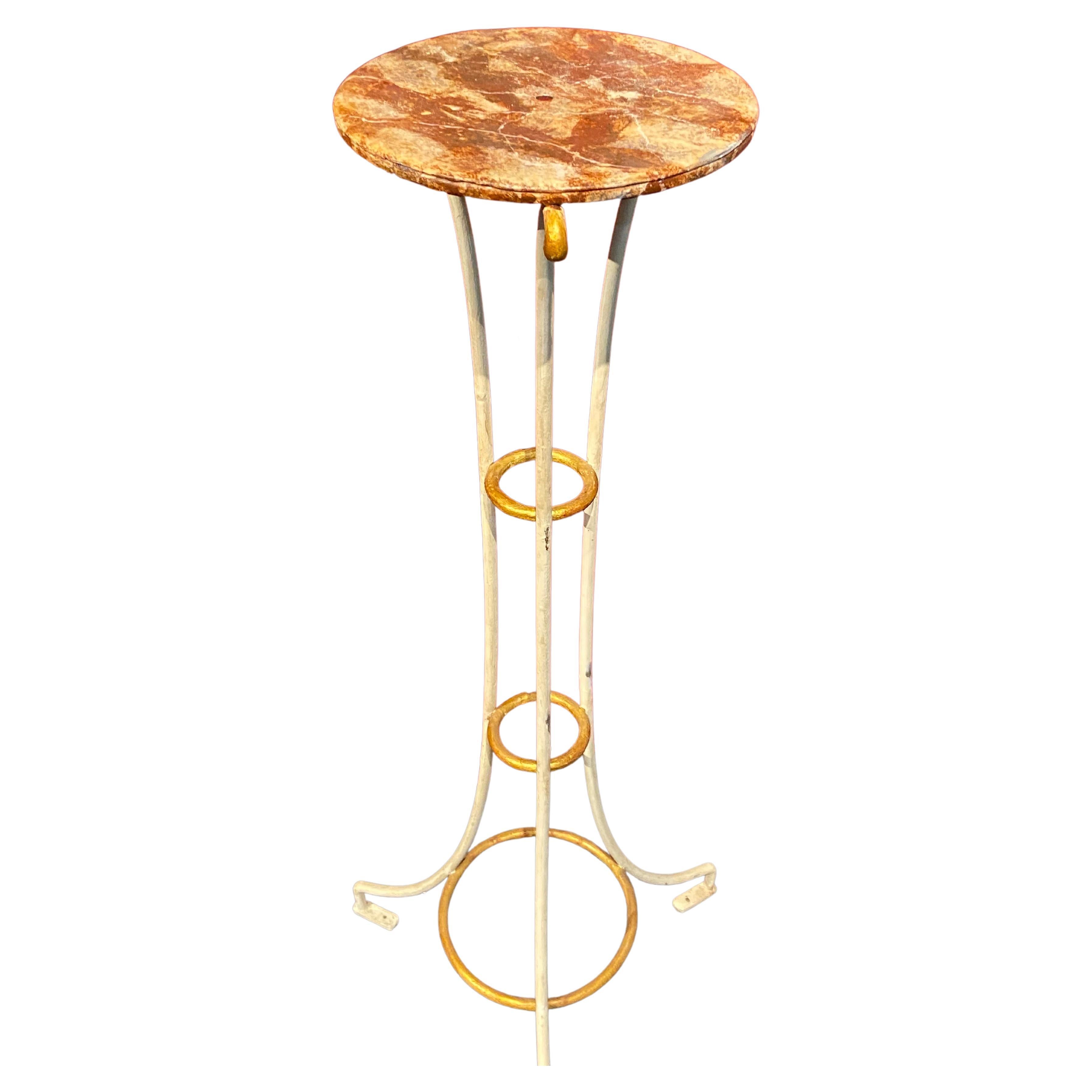 Antique French Hand Painted in Cream Tall Metal Table Jardiniere For Sale