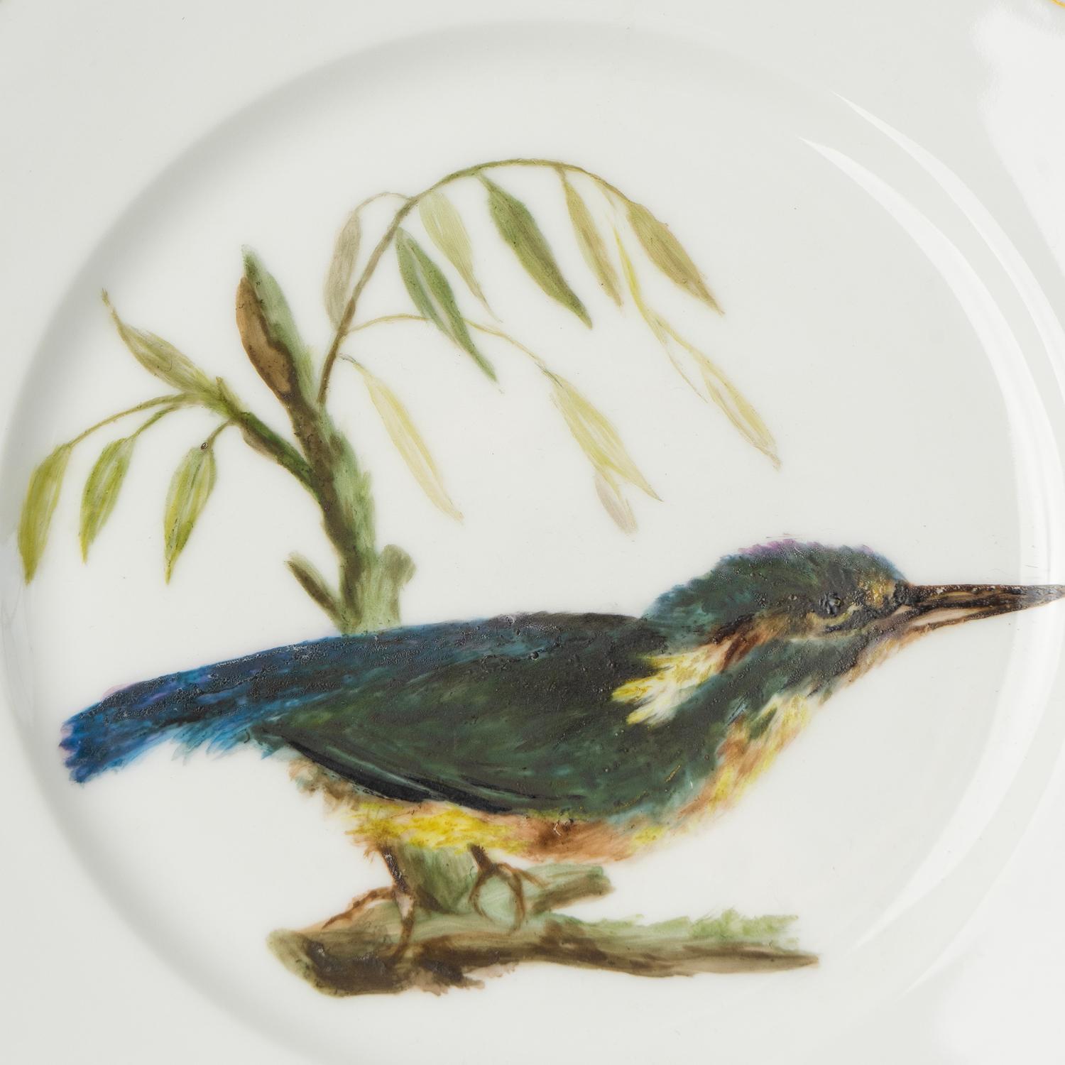 Antique French Hand-Painted Kingfisher Porcelain Plate, 19th Century In Good Condition For Sale In Bristol, GB