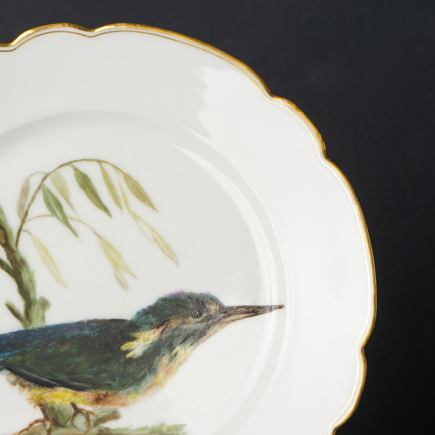 Antique French Hand-Painted Kingfisher Porcelain Plate, 19th Century For Sale 1