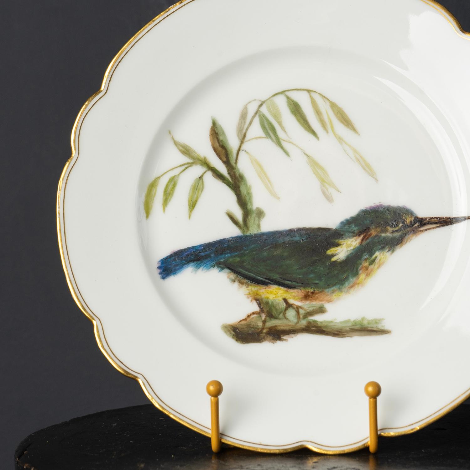 Antique French Hand-Painted Kingfisher Porcelain Plate, 19th Century For Sale 2