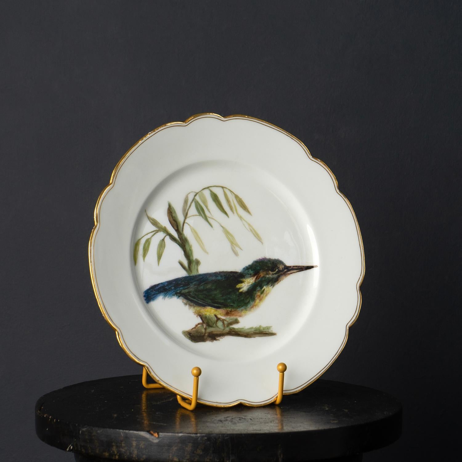 Antique French Hand-Painted Kingfisher Porcelain Plate, 19th Century For Sale 3
