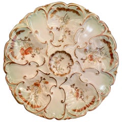 Antique French Hand Painted L.S. & S. Limoges Porcelain Oyster Plate circa 1870s
