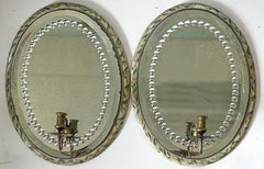 Antique French Hand Painted Mirrored Sconces, Pair