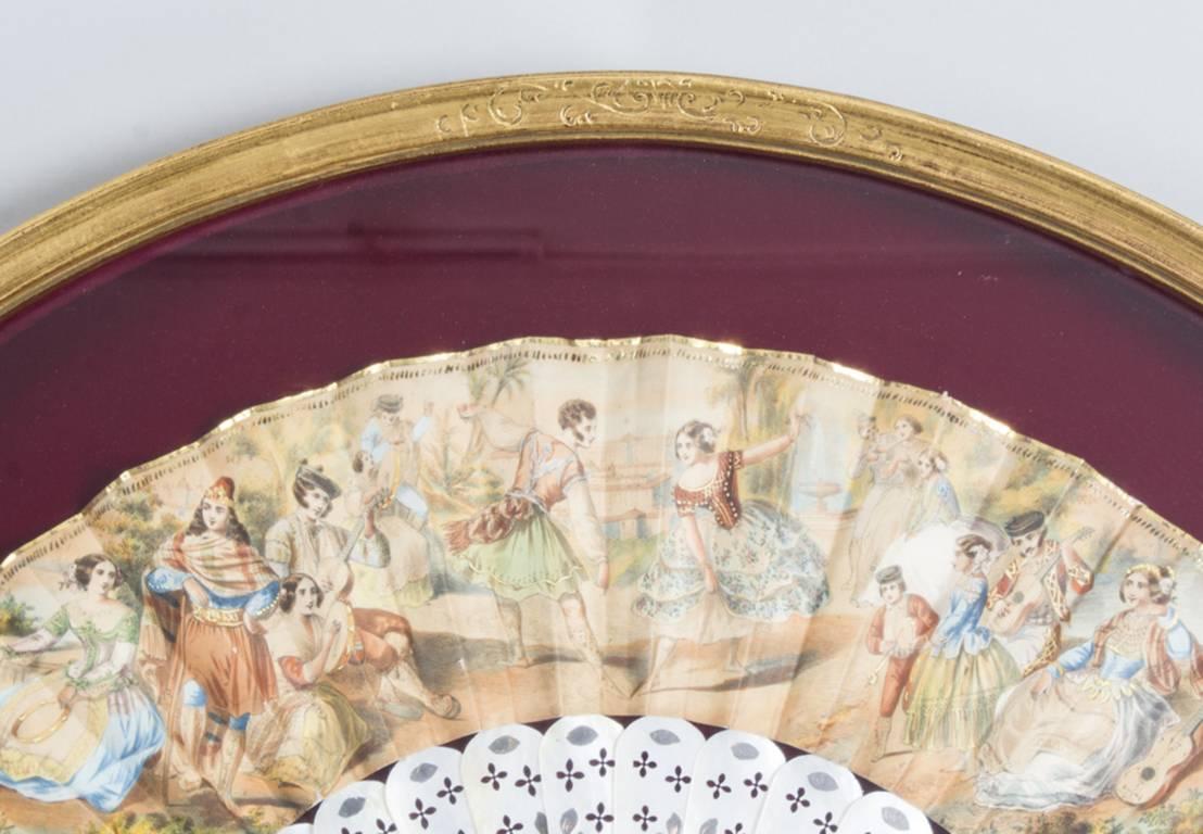 Antique French Hand-Painted Mother-of-Pearl Fan, 19th Century In Excellent Condition In London, GB