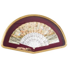 Antique French Hand-Painted Mother-of-Pearl Fan, 19th Century