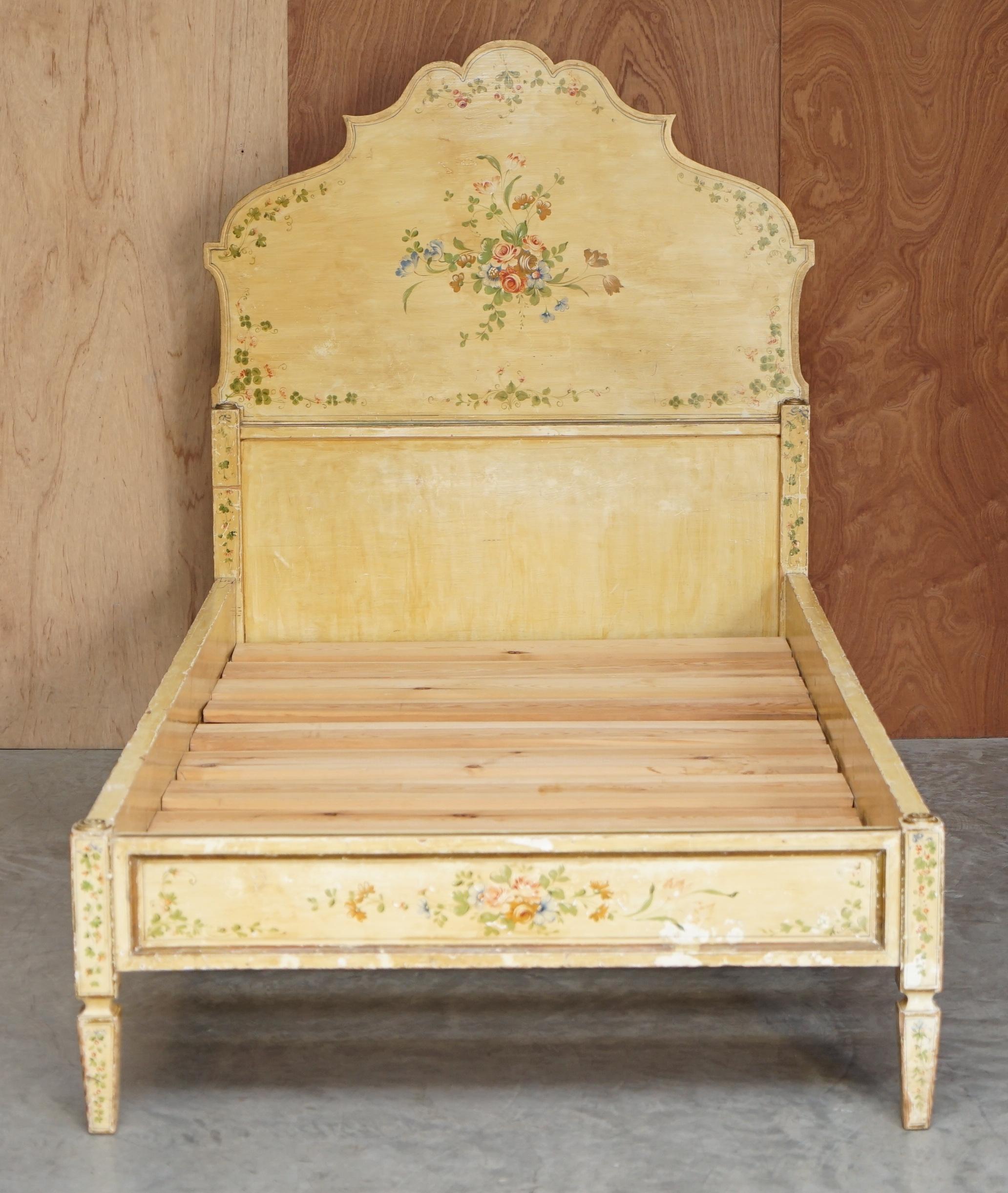 We are delighted to offer for sale this sublime quality, antique French hand painted Napoleon II style bed frame

This bed is of the finest quality, it has some good age to it, it is an original hand painted French piece not later reproduction