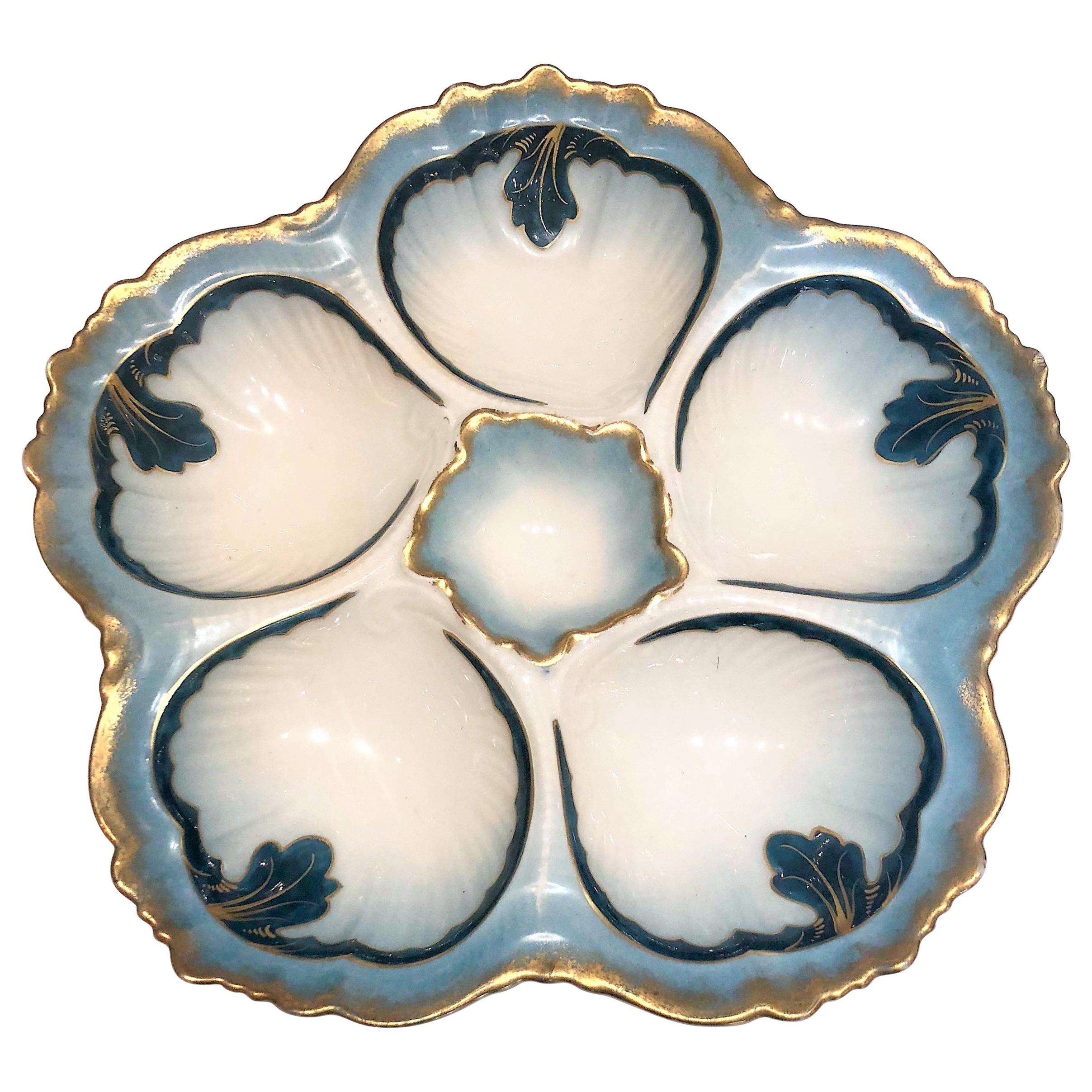 Antique French Hand-Painted Oyster Plate Made for Tressemanes & Vogt, circa 1900