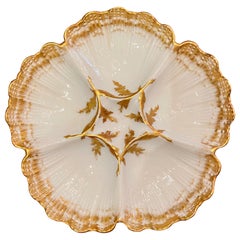 Antique French Hand Painted Porcelain Oyster Plate Made by "Tressemanes & Vogt."