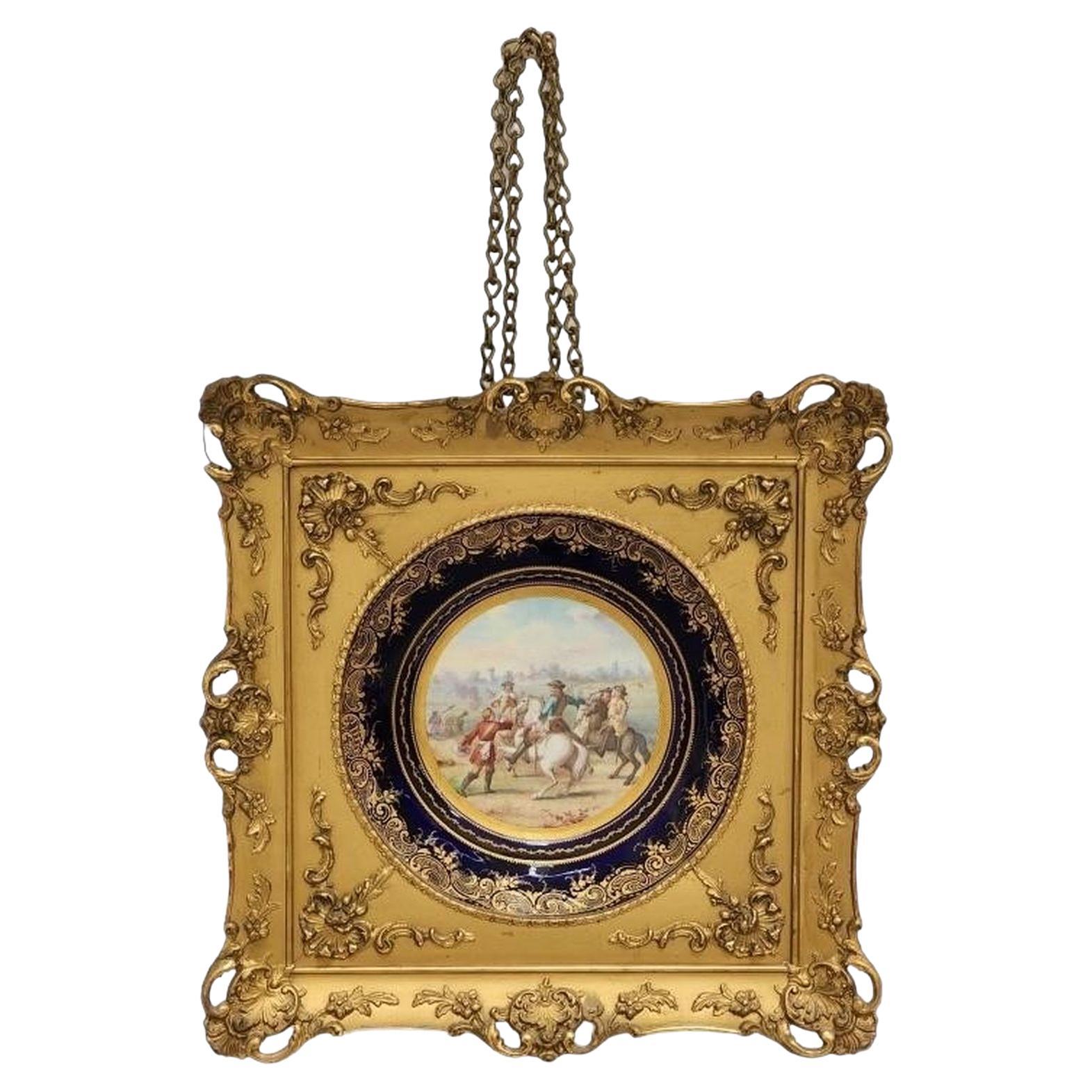 Antique French Hand Painted Sevres Plate in Frame For Sale