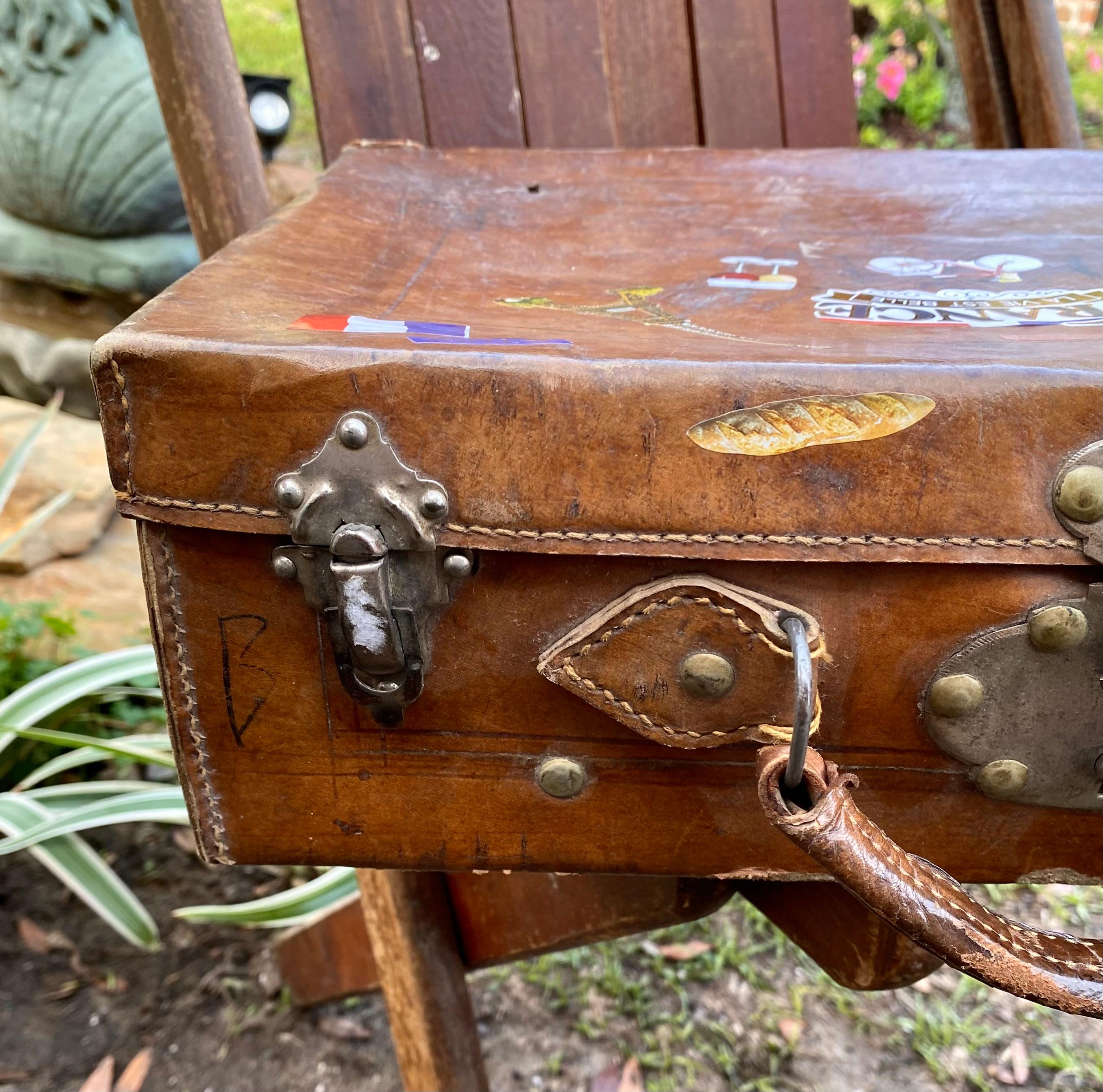 Beaux Arts Antique French Hand Stitched Leather Suitcase