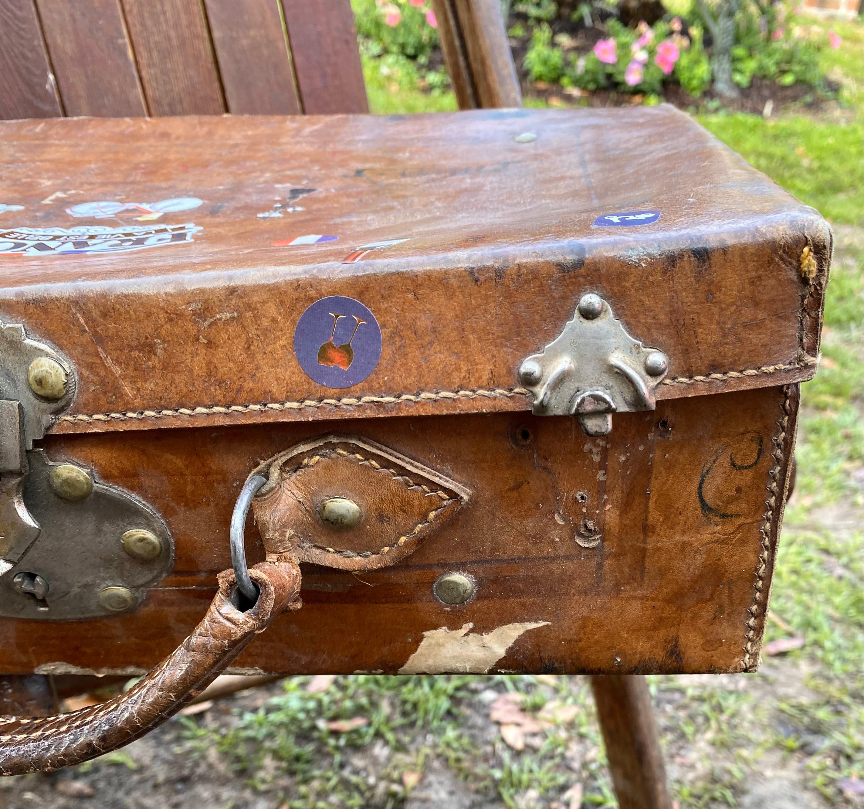 Hand-Crafted Antique French Hand Stitched Leather Suitcase