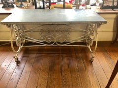 Antique French Hand Wrought Iron and Slate Top Garden or Pastry Table