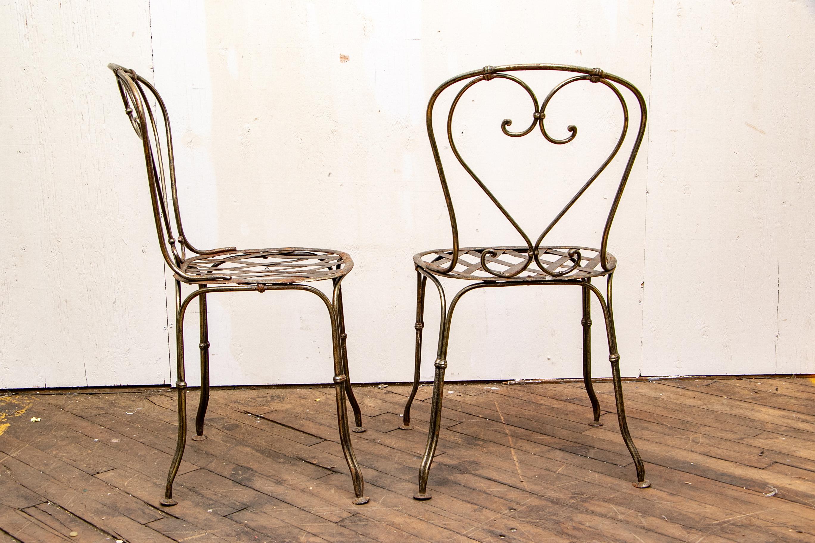 French Provincial Antique French Handwrought Iron Table and Two Chairs