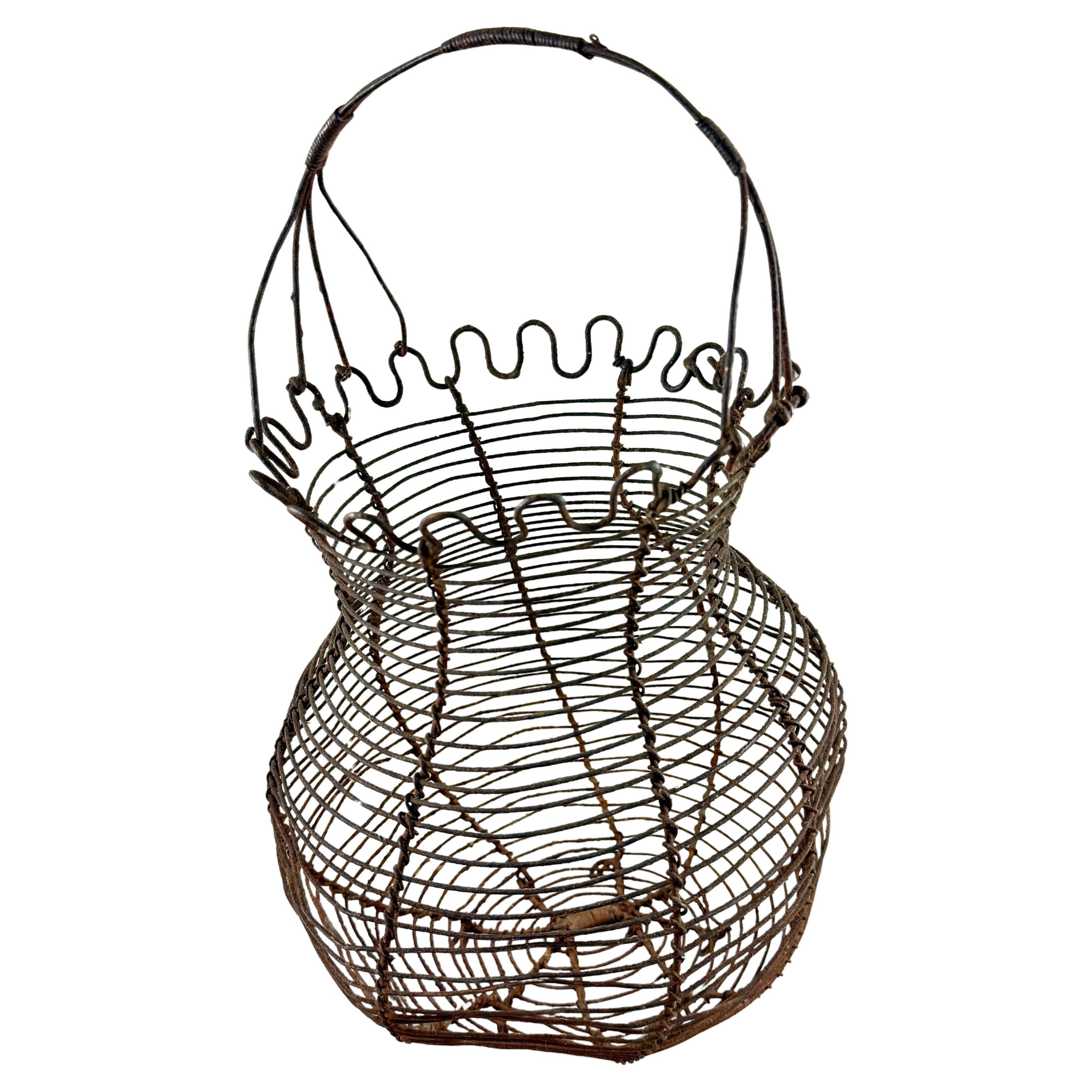 Antique French Handmade Wire Kitchen Egg Basket