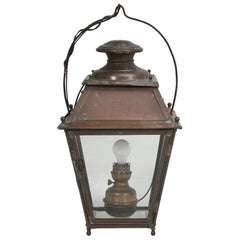 Antique French Hanging Copper Lantern (lanterna appesa) convertita da petrolio a elettricità
